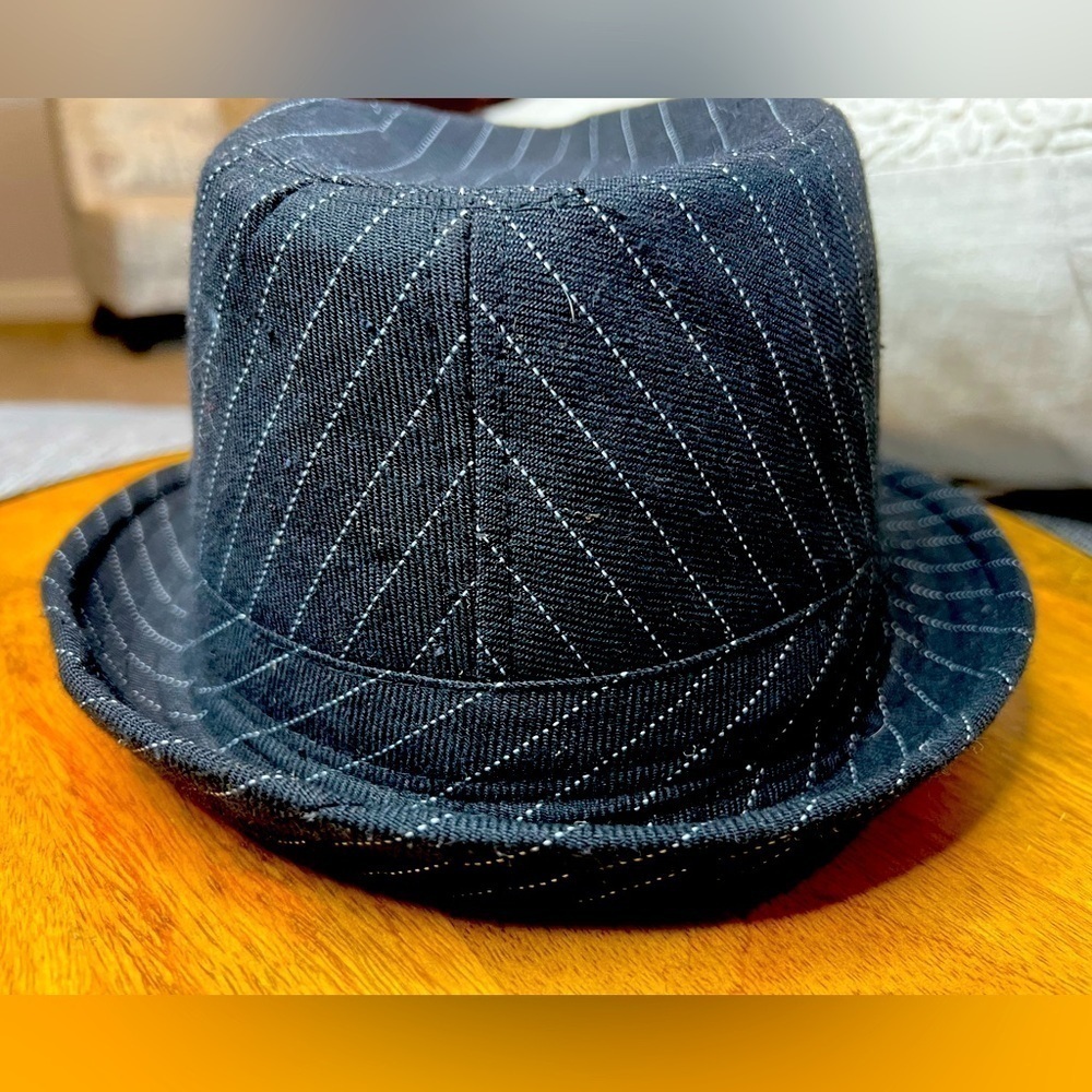 H008. Milani Pinstripe Style Fedora Hat with Matching Band L/XL - Picture 4 of 6